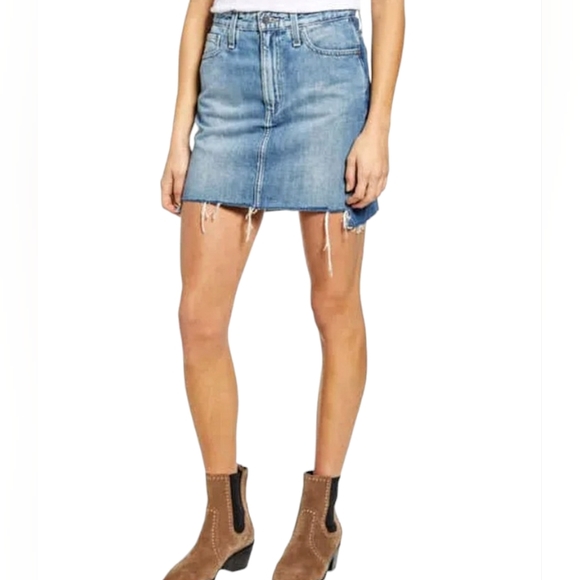 AG Adriano Goldschmied The Vera Mini Skirt Two-tone Denim Skirt With Frayed Hem - Picture 3 of 5